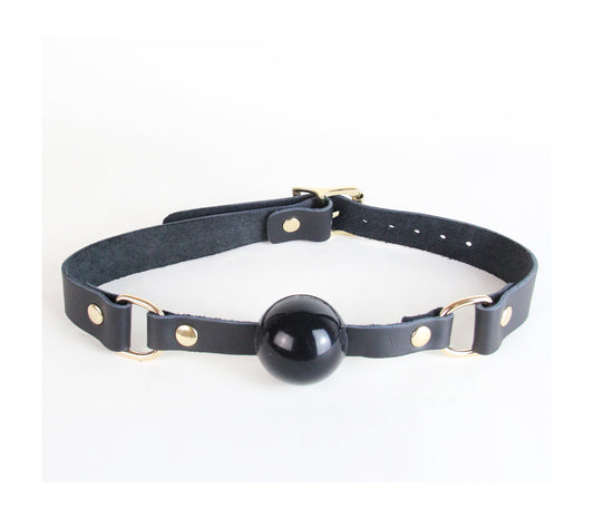 Gag048 Leather Gag With Solid Ball & Coloured Hardware Gold - Club X