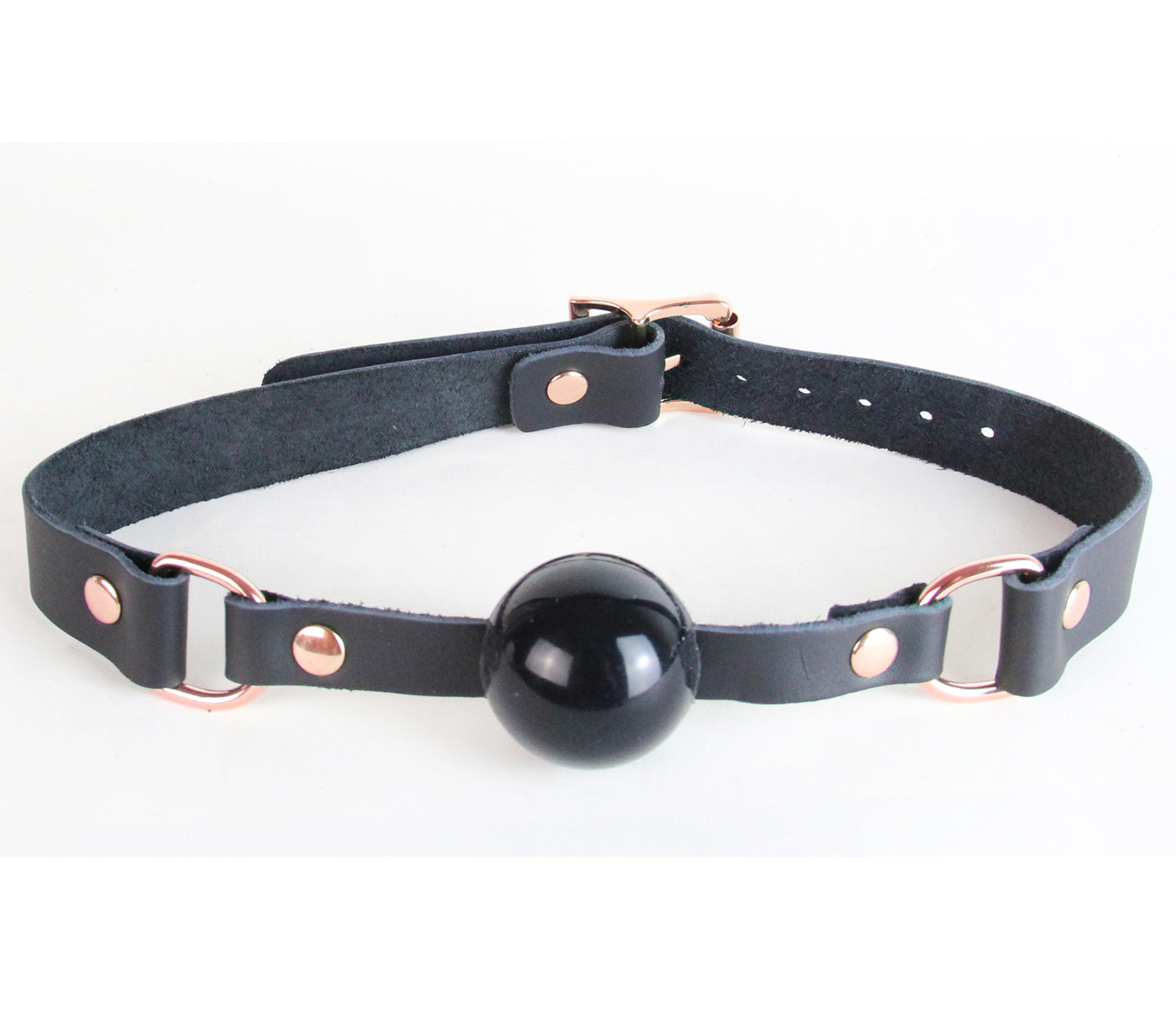 Gag048 Leather Gag With Solid Ball & Coloured Hardware Rose Gold - Club X