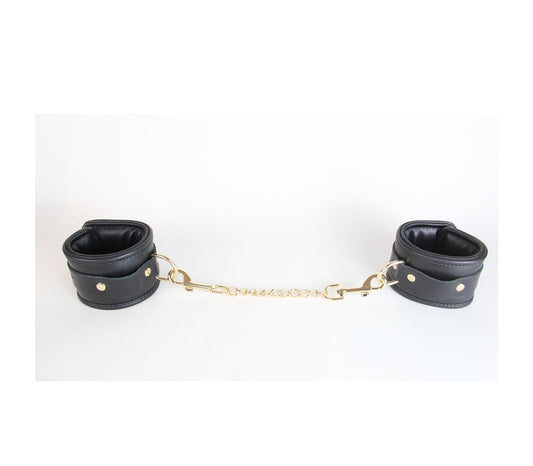 Han048 Padded Leather Wrist Restraints W/ Coloured Hardware Gold - Club X