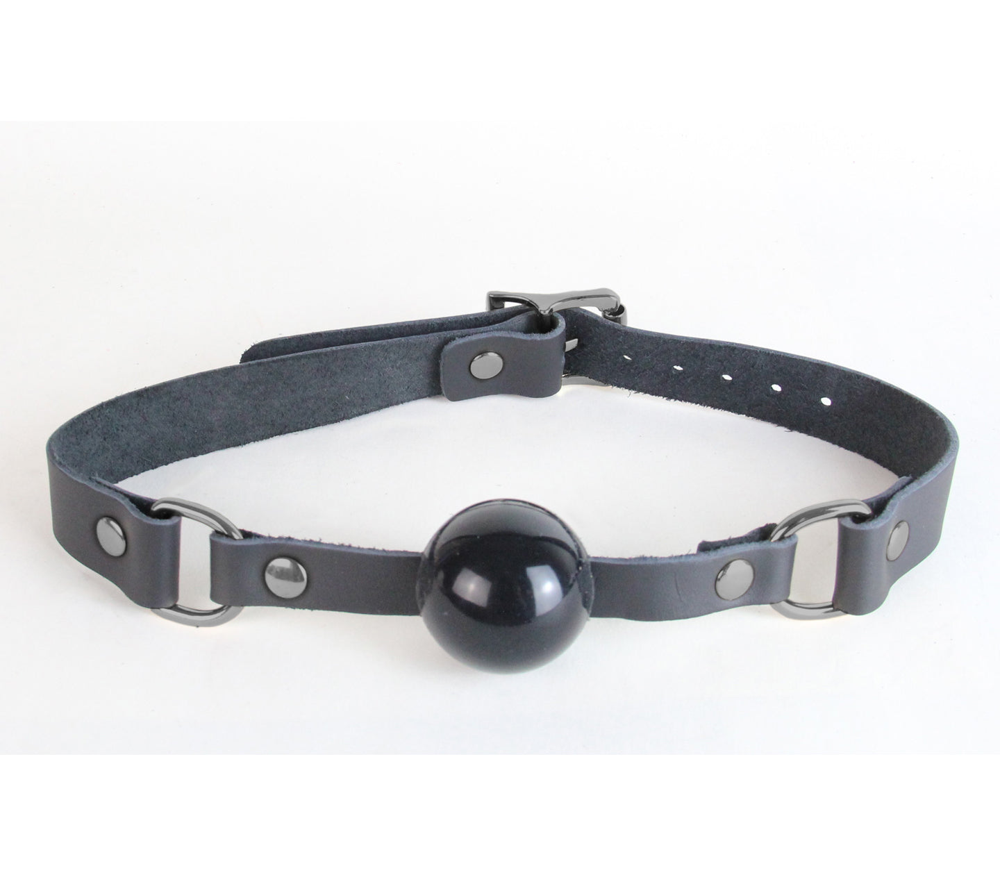 Gag048 Leather Gag With Solid Ball & Coloured Hardware Pewter - Club X
