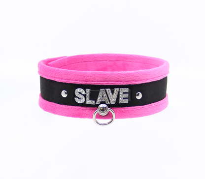 Col016B Diamanté Word Collar Slave Pink - Club X