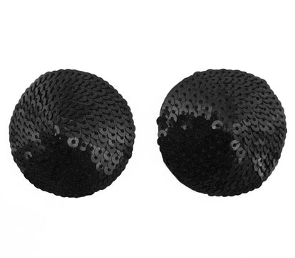 Nip013 Round Sequin Nipple Pasties Black - Club X