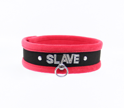 Col016B Diamanté Word Collar Slave Red - Club X