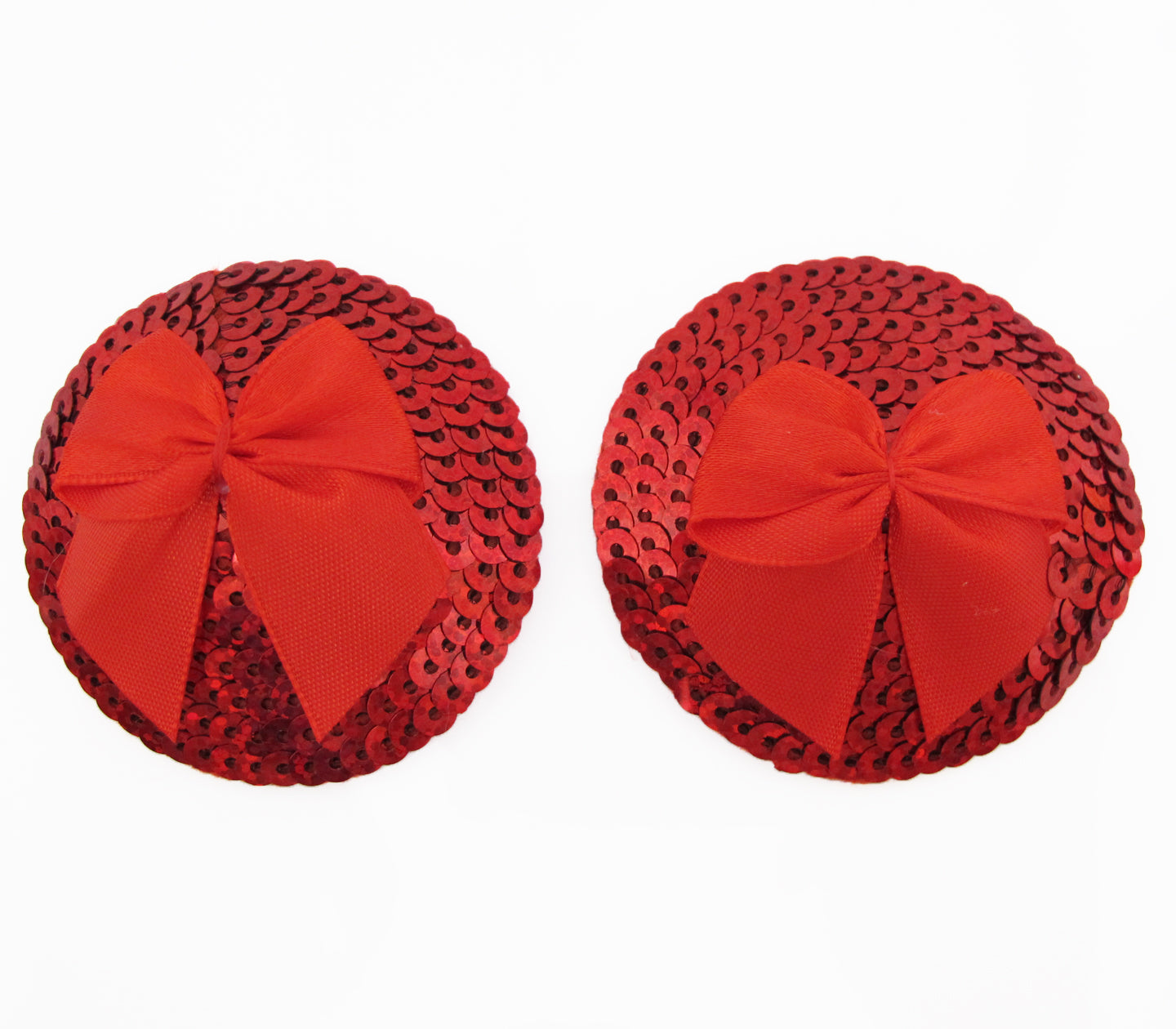 Nip004 Round Sequin Nipple Pasties With Satin Bow Red - Club X