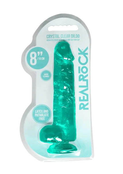 Realrock Realistic Dildo With Balls 8" / 19 Cm - Turquoise Green  - Club X