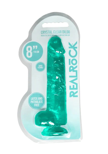 Realrock Realistic Dildo with Balls Turquoise Green - 8" / 19 cm  - Club X
