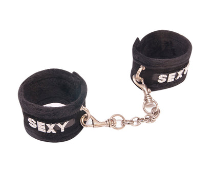 Han016A Fluffy Diamante Sexy Wrist Restraints Black - Club X