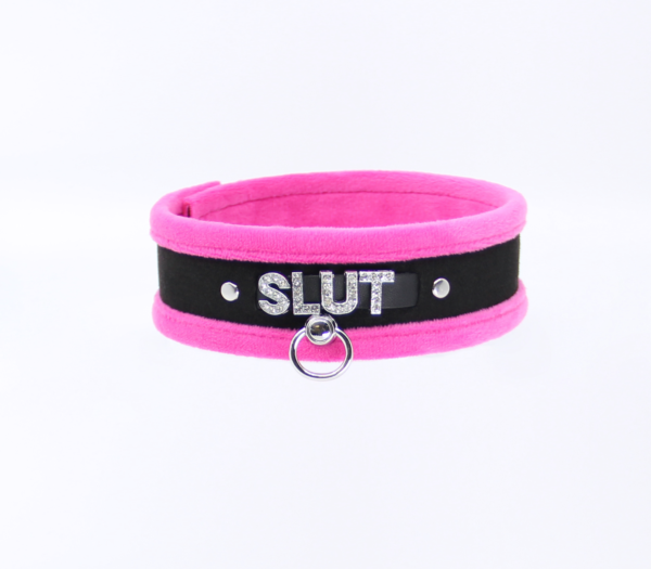 Col016C Diamanté Word Collar Slut Pink - Club X