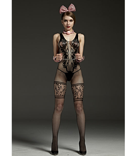LIN7098 Crotchless Lace Design Bodystocking  - Club X