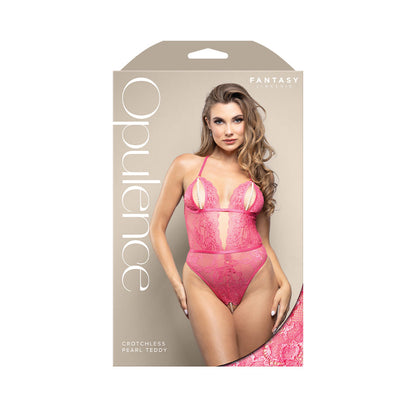 OPULENCE Crotchless Pearl Teddy SM - Pink - S/M Size Fantasy Lingerie