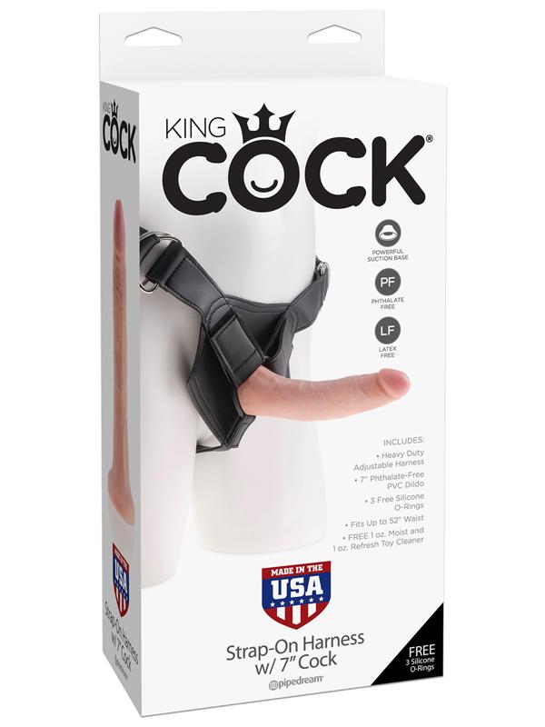 King Cock Strap-on Harness with 7 inches Cock Flesh Dildo Pipedreams