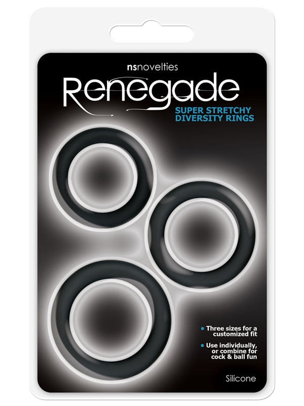 Renegade Diversity Rings - Black Cock Rings - Set of 3 Sizes NS Novelties