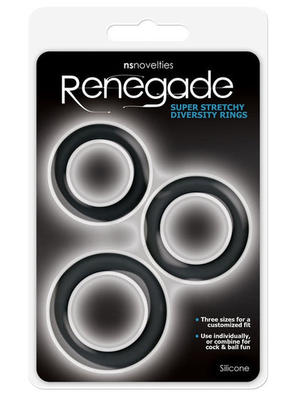 Renegade Diversity Rings - Black Cock Rings - Set of 3 Sizes NS Novelties