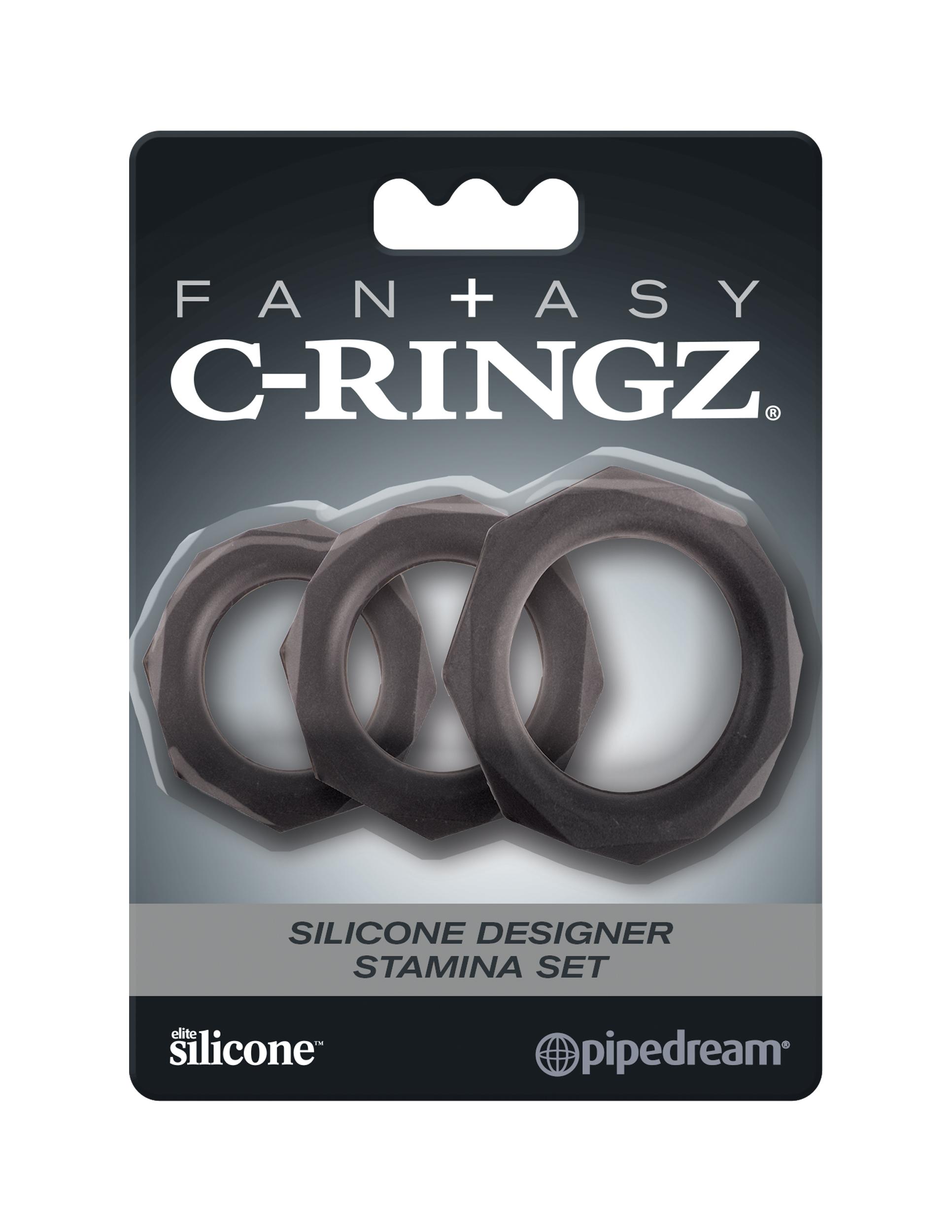 Fantasy C-Ringz Silicone Designer Stamina Set - Black Cock Rings - Set of 3 Sizes Pipedreams