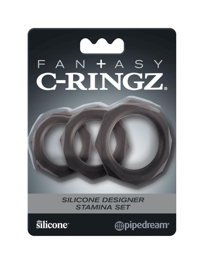 Fantasy C-Ringz Silicone Designer Stamina Set - Black Cock Rings - Set of 3 Sizes Pipedreams