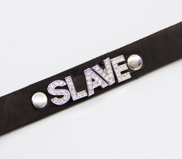Col010B Diamanté Word Collar Slave Black  - Club X