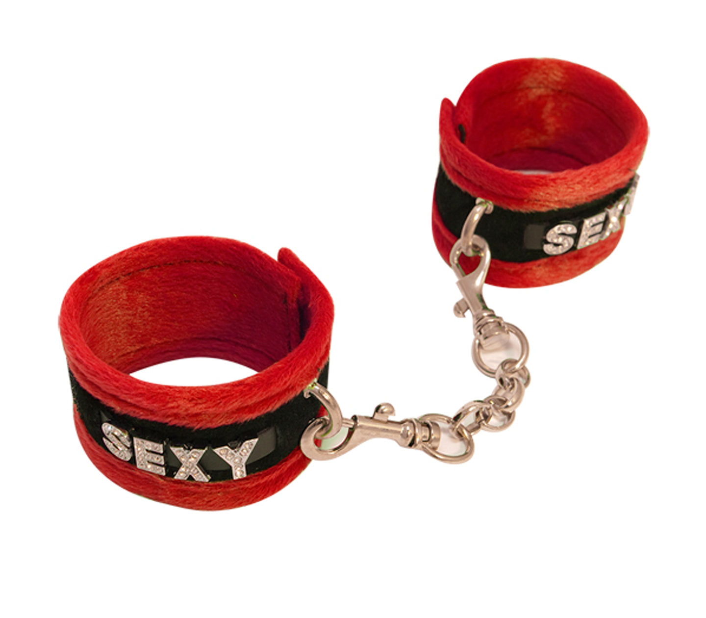 Han016A Fluffy Diamante Sexy Wrist Restraints Red - Club X