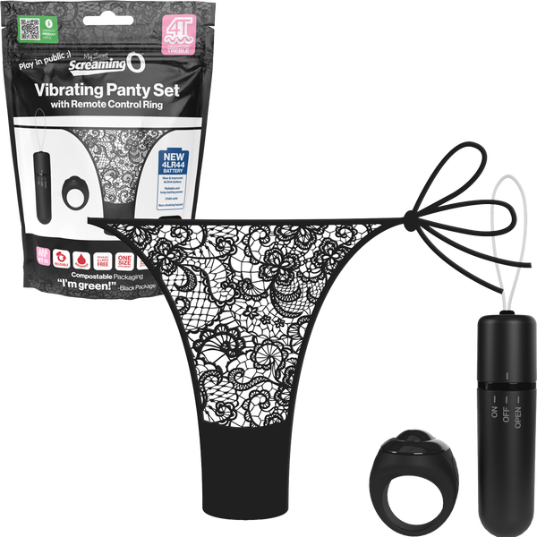 Vibrating Panty Set W/ Remote Ring 4T High Pitch Treble - Black  - Club X