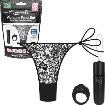 Vibrating Panty Set W/ Remote Ring 4T High Pitch Treble - Black  - Club X