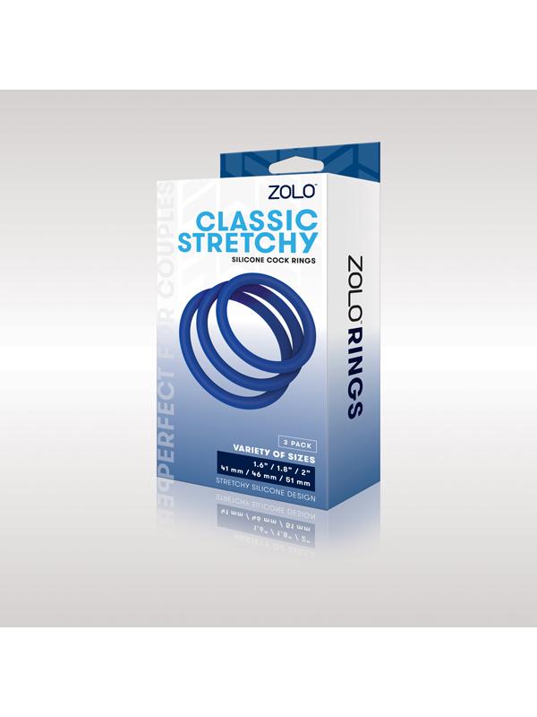 Zolo Classic Stretchy Silicone Cock Ring 3-Pack Blue - Set of 3 Sizes Zolo