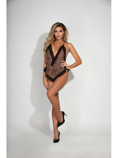 Chiffon Romper w Surplice Neckline And Lace Trim STM-11247-Leopard-L (H) Seven Til Midnight