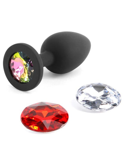Glams Xchange Round - Small - Black Small Butt Plug with Interchangeable Round Gems NS Novelties