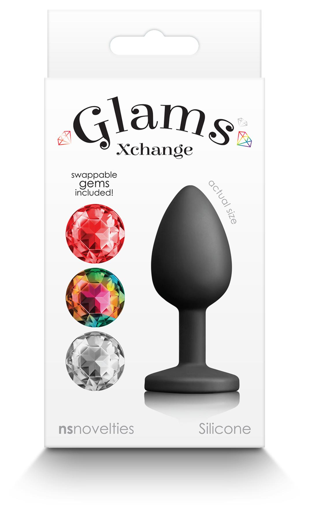 Glams Xchange Round - Small - Black Small Butt Plug with Interchangeable Round Gems NS Novelties
