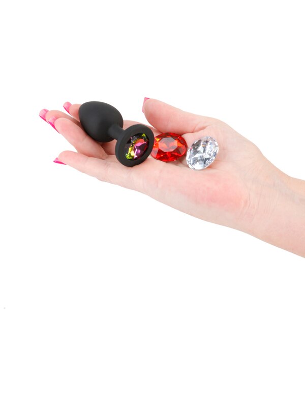 Glams Xchange Round - Small - Black Small Butt Plug with Interchangeable Round Gems NS Novelties