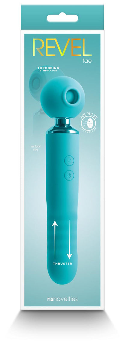 Revel Fae - Teal 19.5 cm USB Rechargeable Thrusting Massage Wand w/ Air Pulsation NS Novelties