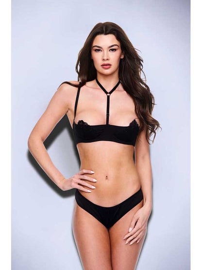 Baci 2pc Sexy Quarter Cup Bra & G-String Set - Black-M/L BX Baci