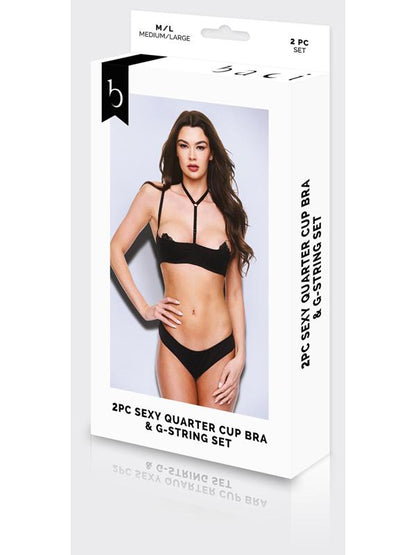 Baci 2pc Sexy Quarter Cup Bra & G-String Set - Black-M/L BX Baci