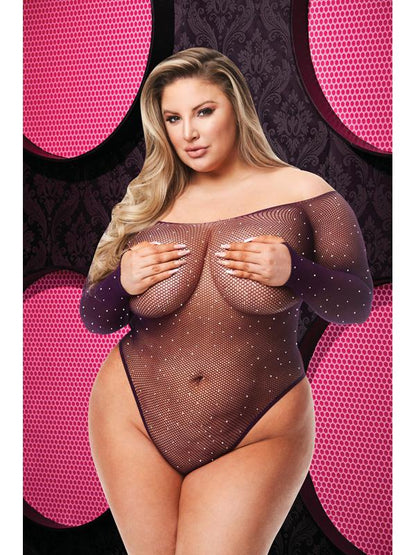 Off The Shoulder Sparkle Teddy - Purple - Q ENV Lapdance Lingerie