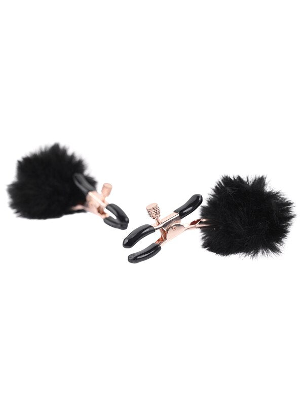 Sex & Mischief Puff Nipple Clamps - Black/Gold Nipple Clamps - Set of 2 Sportsheets