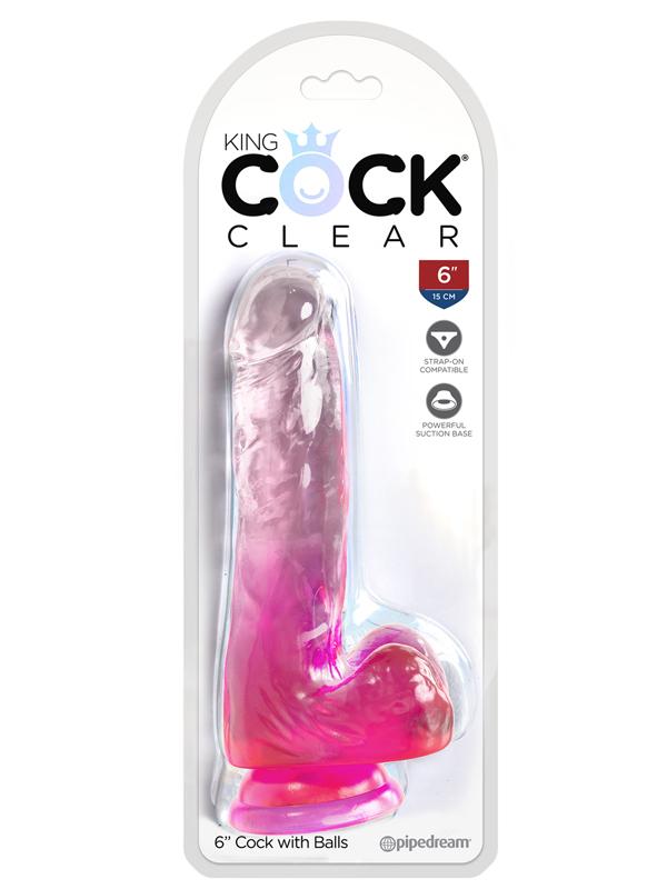 King Cock Clear 6'' Cock with Balls - Pink - Pink 15.2 cm Dong Pipedream