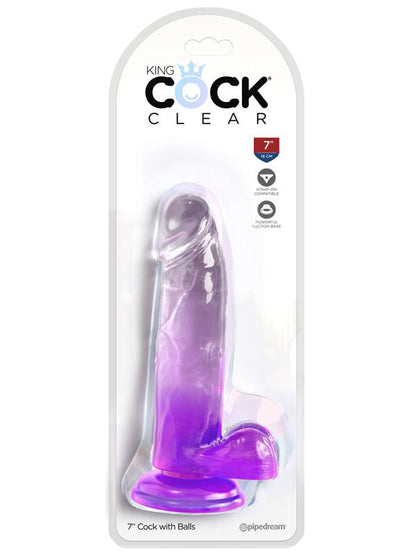 King Cock Clear 7 in. with balls - Purple King Cock