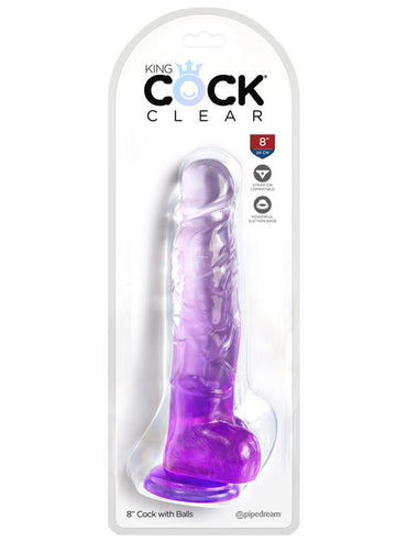 King Cock Clear 8'' Cock with Balls - Purple - Purple 20.3 cm Dong Pipedream