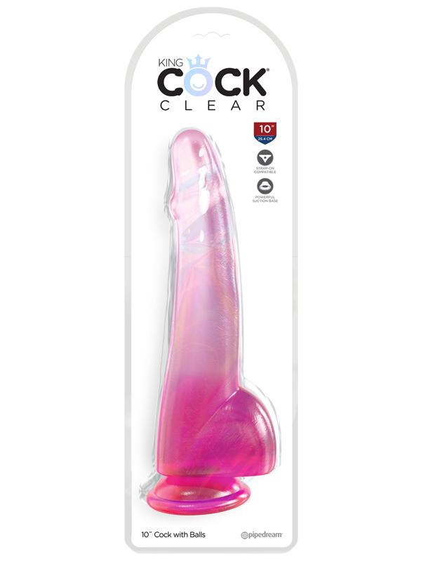 King Cock Clear 10'' Cock with Balls - Pink - Pink 25 cm Dong Pipedream