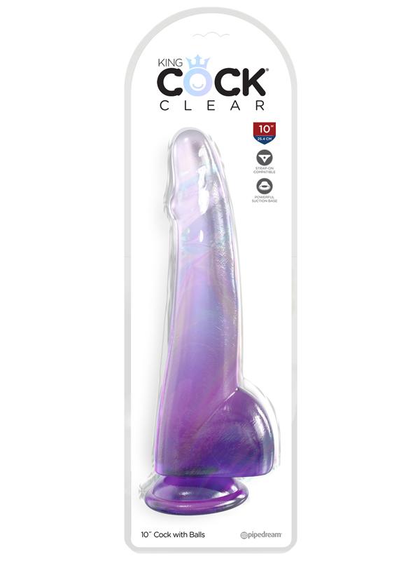King Cock Clear 10'' Cock with Balls - Purple - Purple 25 cm Dong Pipedream