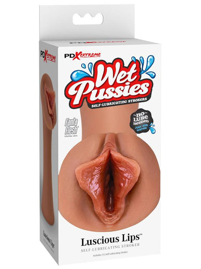 PDX Extreme Wet Pussies - Luscious Lips - Tan - Tan Self-Lubricating Vagina Stroker Pipedream