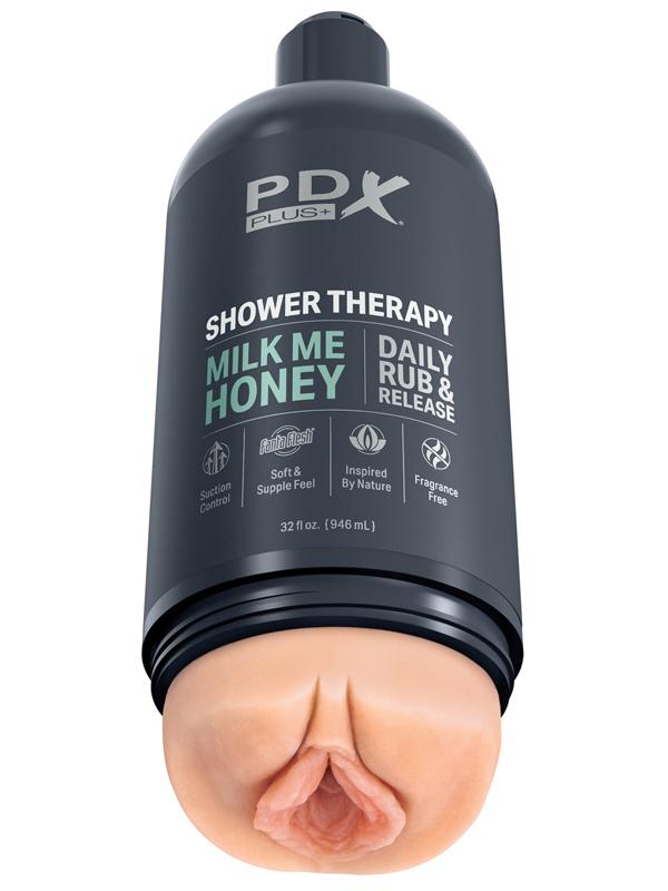 PDX Plus Shower Therapy - Milk Me Honey - Flesh - Flesh Discreet Vagina Stroker with Suction Base Pipedream