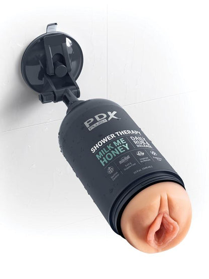 PDX Plus Shower Therapy - Milk Me Honey - Flesh - Flesh Discreet Vagina Stroker with Suction Base Pipedream
