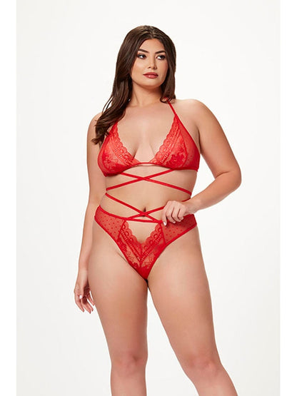 2 Pc Halter Bra And Criss Cross Panty Set 11521XP RED O/SQ (P) Seven Til Midnight