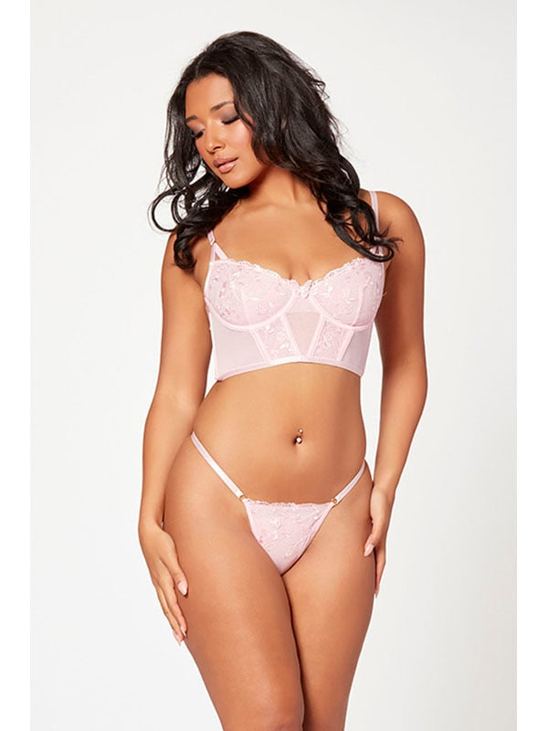 2 Pc Bustier And Thong Panty Set 11552 PINK M (H) Seven Til Midnight