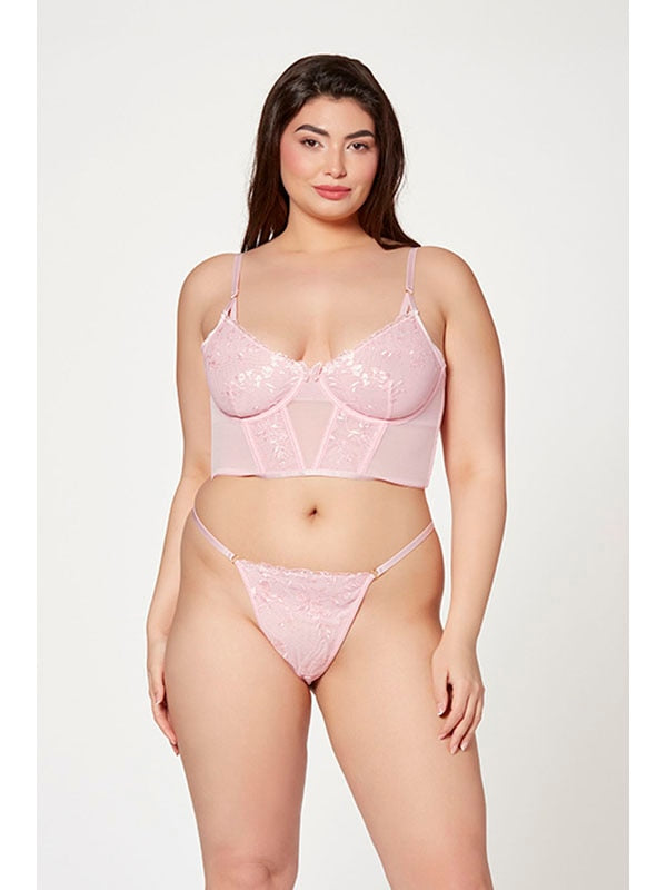 2 Pc Bustier And Thong Panty Set 11552X PINK 3X/4X (H) Seven Til Midnight