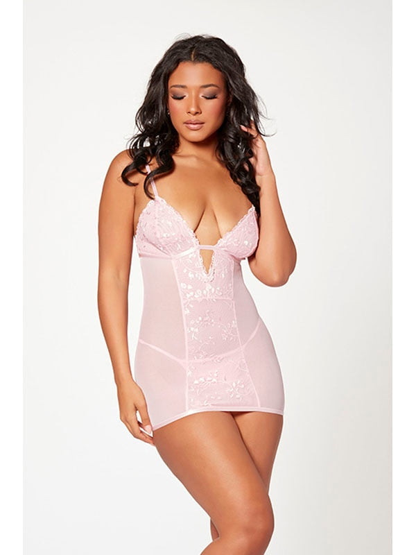 2 Pc Slim Fit Chemise And Thong Panty Set 11553 PINK XL (H) Seven Til Midnight