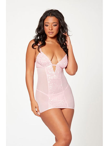 2 Pc Slim Fit Chemise And Thong Panty Set 11553 PINK XL (H) Seven Til Midnight