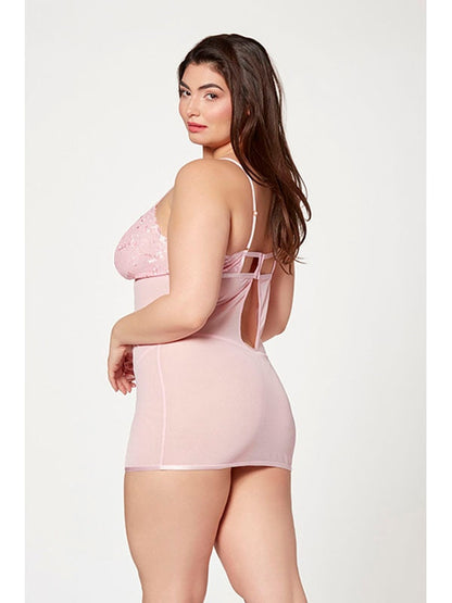 2 Pc Slim Fit Chemise And Thong Panty Set 11553X PINK 1X/2X (H) Seven Til Midnight