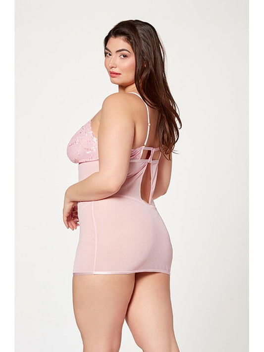 2 Pc Slim Fit Chemise And Thong Panty Set 11553X PINK 1X/2X (H) Seven Til Midnight