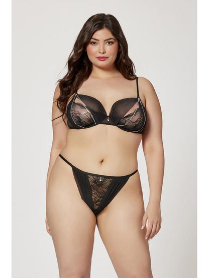 Two Piece Mesh and Rhinestone Bra And Panty Set 11561X BLACK 3X/4X (H) Seven Til Midnight