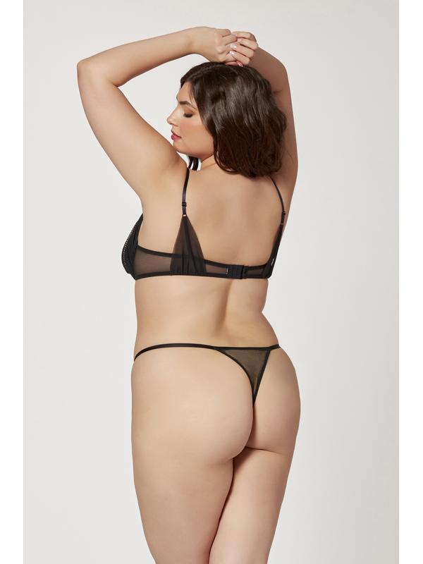 Two Piece Mesh and Rhinestone Bra And Panty Set 11561X BLACK 3X/4X (H) Seven Til Midnight